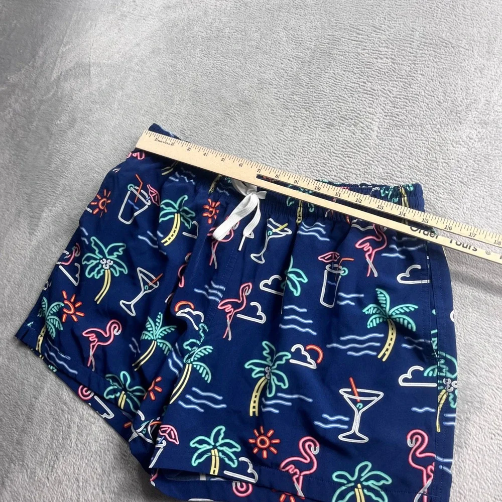 Chubbies Mens XL Swim Trunks Navy Neon Flamingo Palm Tree 4 Inch Inseam Shorts